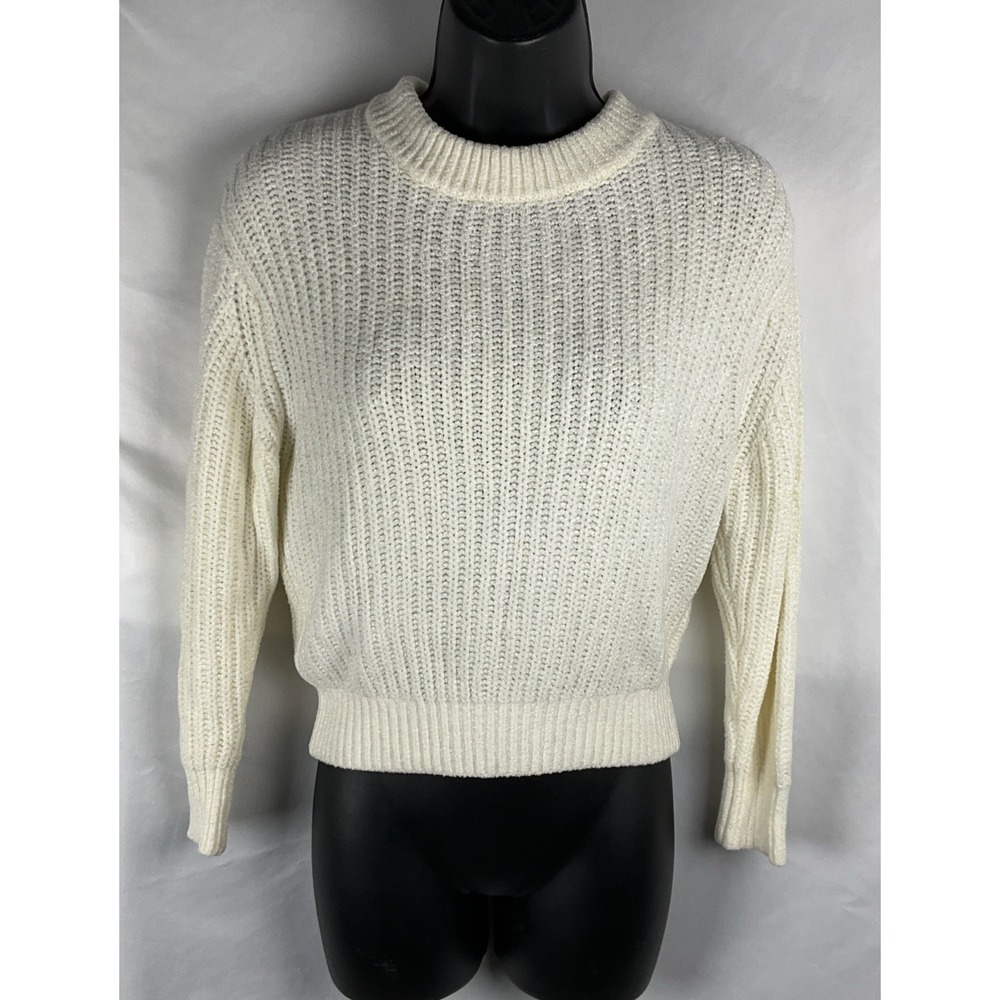 Wilfred By Aritzia Women's Size XXS Chenille Cream Ribbed Cuff High Neck Sweater